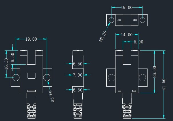 Mechanical Drawing - DFRobot SEN0448 4-Wire Slot Type Photoelectric Switch
